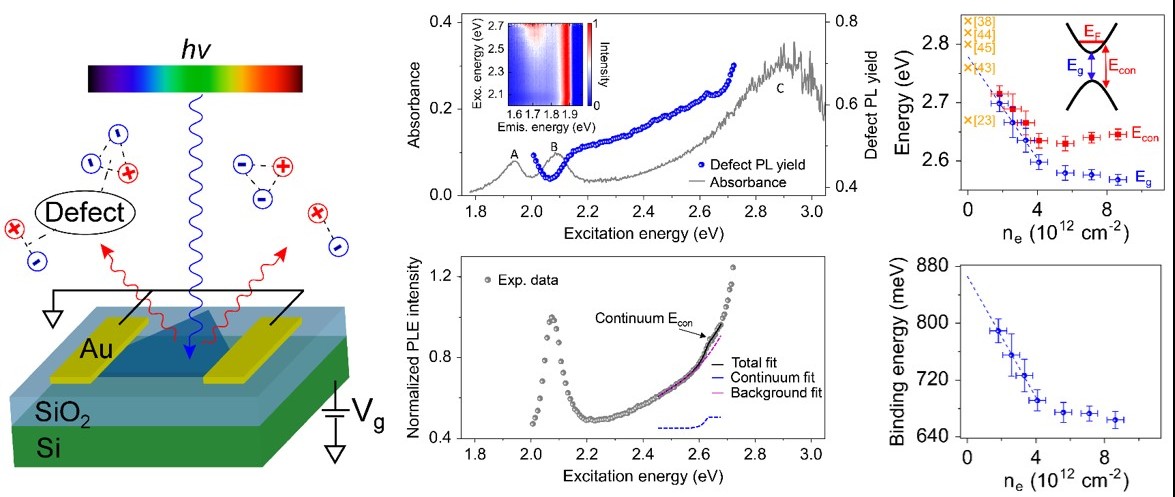 We have measured carrier-induced changes of the quasiparticle band gap and exciton binding energies in 2D materials