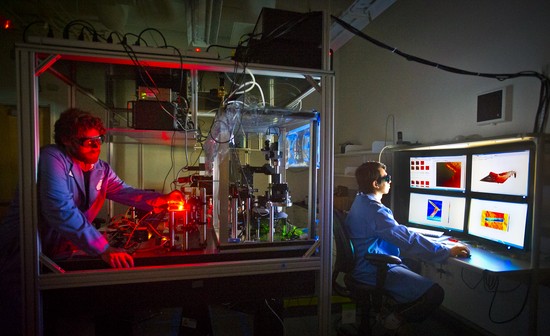 Photo of our lab showing researchers engaged in hyperspectral near-field imaging