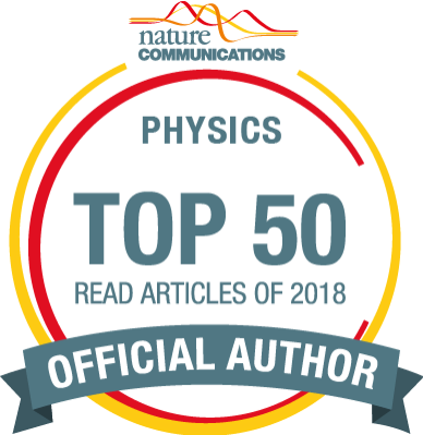 Badge representing the paper's status as a top-50 most-read physics paper in Nature Communications