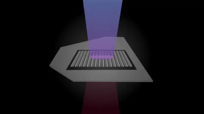 Schematic of a metasurface fabricated within a nanoscale-thickness layer of 3R-stacked MoS2, capable of efficient nonlinear frequency conversion