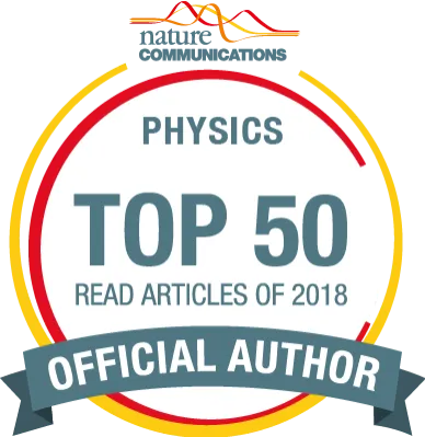 Badge representing the paper's status as a top-50 most-read physics paper in Nature Communications